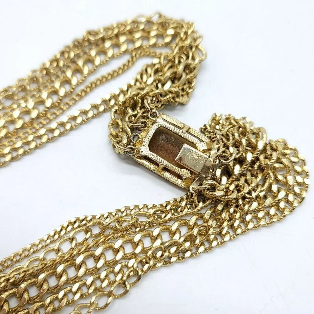 Heavy Faceted Topaz Glass Rhinestone Multi-Strand Chain Link Necklace Vintage